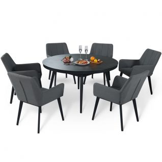 Seattle Fabric 6 Seater Dining Set with Round Table