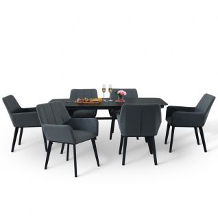 Seattle Fabric 6 Seater Dining Set with Rectangular Table