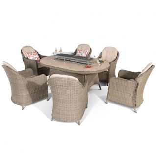 Miami Rattan 6 Seater Dining Set with Firepit Table