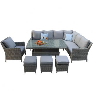 7pcs PE Rattan Corner Sofa Set with Rising Table