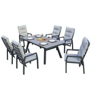 Aluminum 6 Seater Dining Set with Reclining Chairs