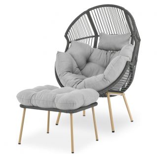 PE Rattan Single Egg Chair with Footstool