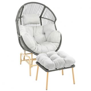 PE Rattan Single Rocking Egg Chair with Footstool