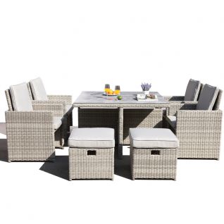 4 Seater Rattan Cube Dining Set with 4 Stools