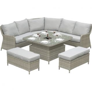 PE Rattan Corner Sofa Set with  Ice Bucket Rising Table