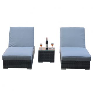 3pcs PE Rattan Sun Lounger Set